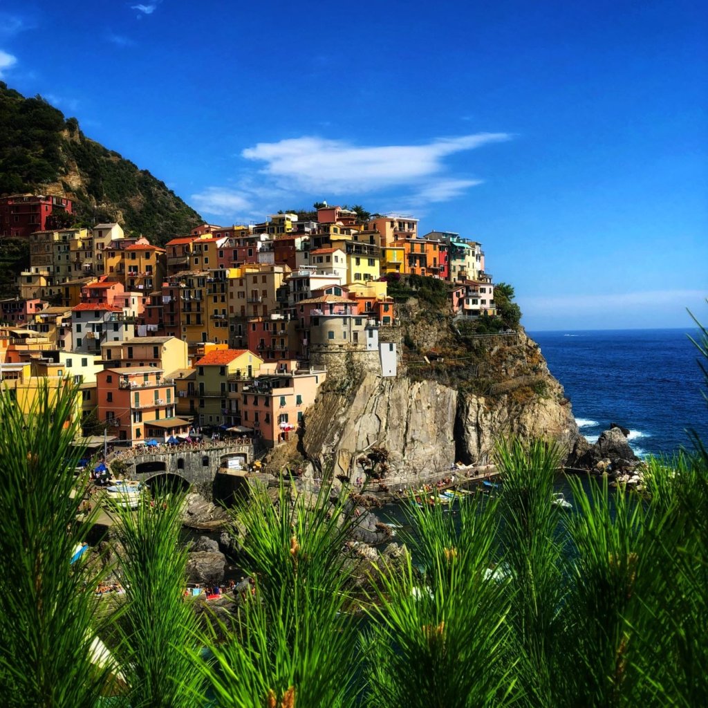 The Cinque Terre, Manarola, the most photogenic of the five towns with colourful houses, beautiful seaside and greenery