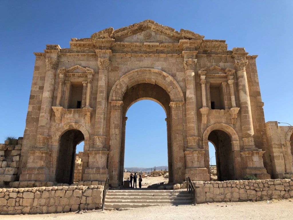 Jerash, Jordan is a Greco-Roman ruined city located 80 miles north of Amman.