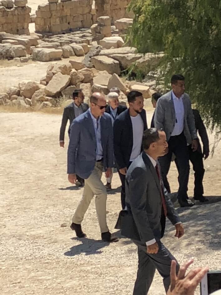 Prince William and Crown Prince of Jordan, Hussein bin Abdullah, tour the grounds of Jerash, Jordan