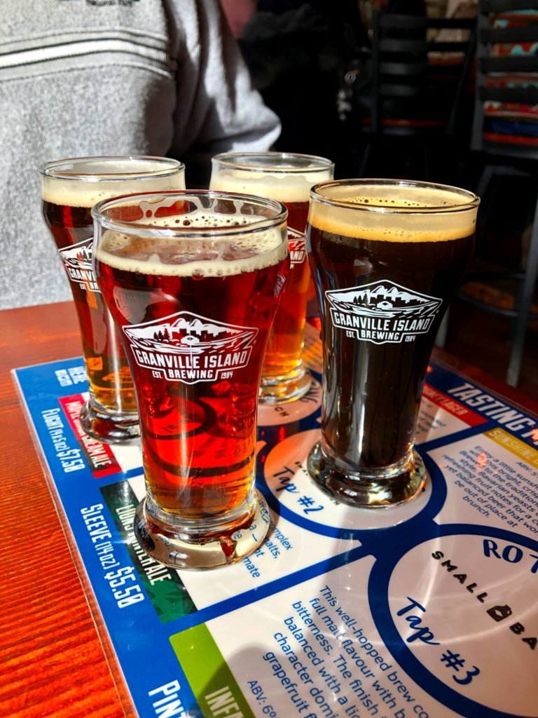 Flight of four beers from Granville Island Brewing Company
