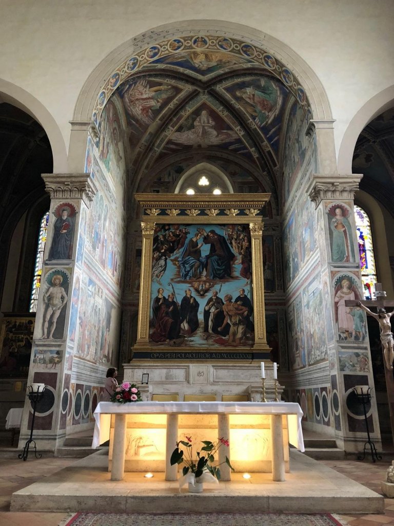 Sant'Agostino Church interior with frescoes in the town of San Gimignano