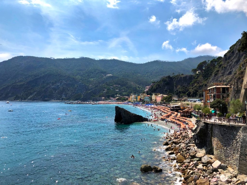 Tourist packed beach of Monterosso al Mare Cinque Terre