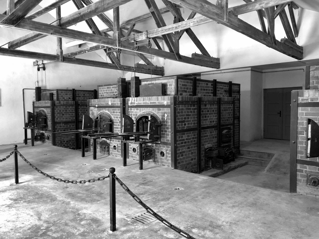 Brick ovens inside the crematorium at Dachau Concentration Camp