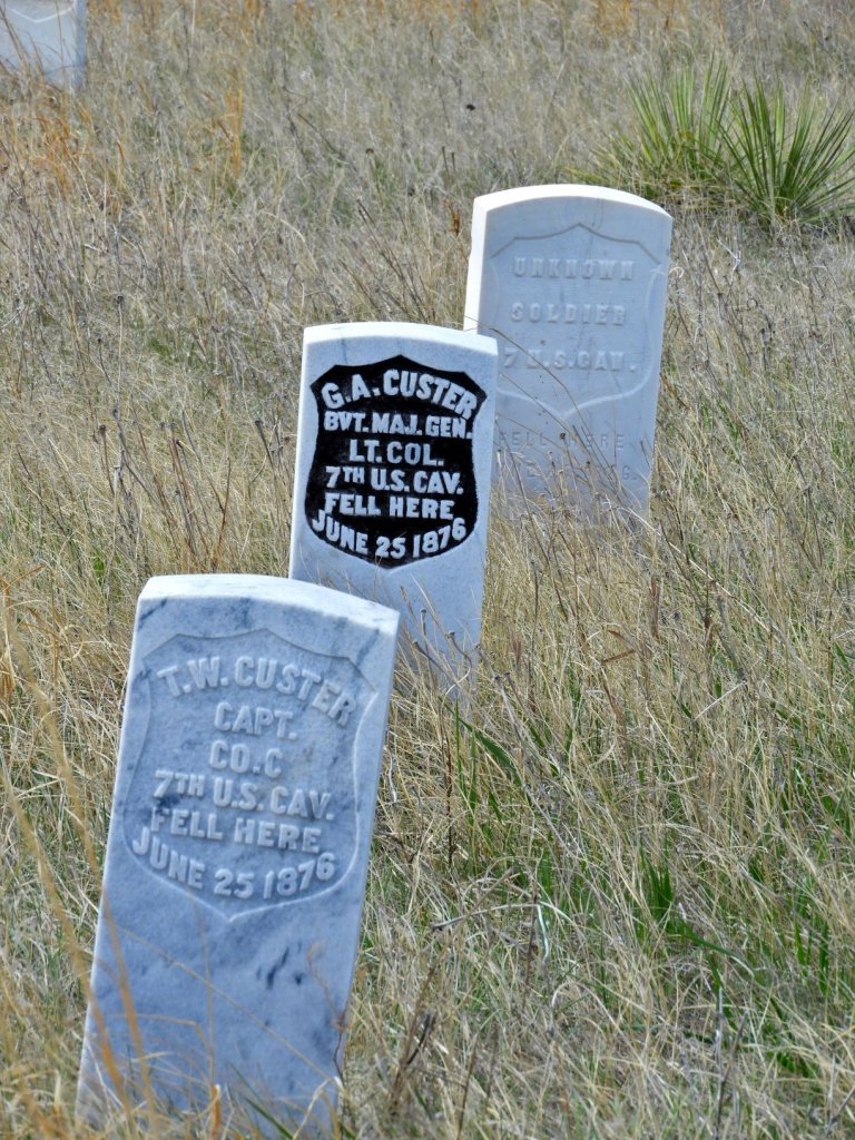 headstones of General Custer and his men on Last Stand Hill