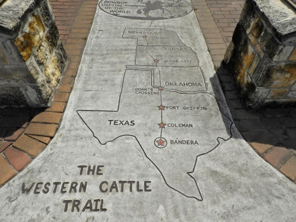 map on the sidewalk of the western cattle trail in the USA