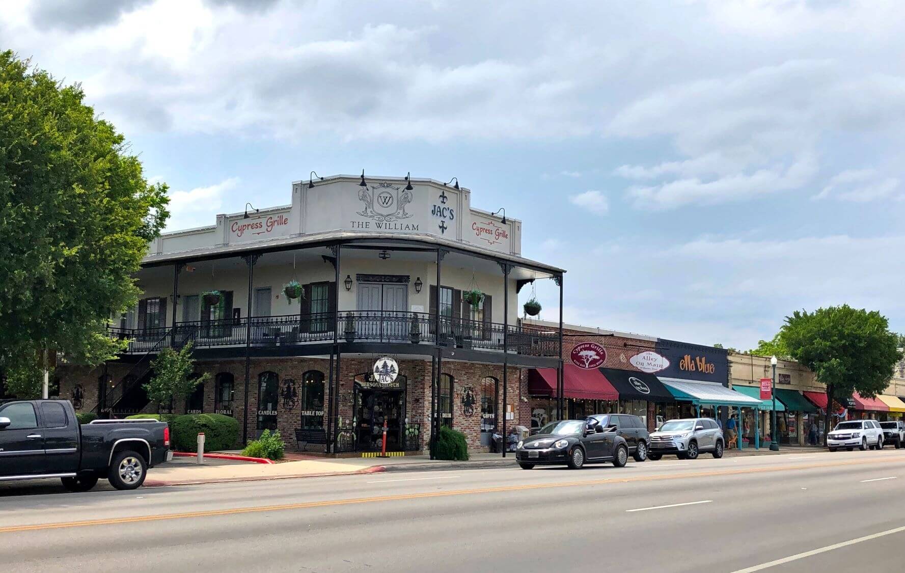 Hill Country Mile in Boerne, Texas with unique buildings on main street