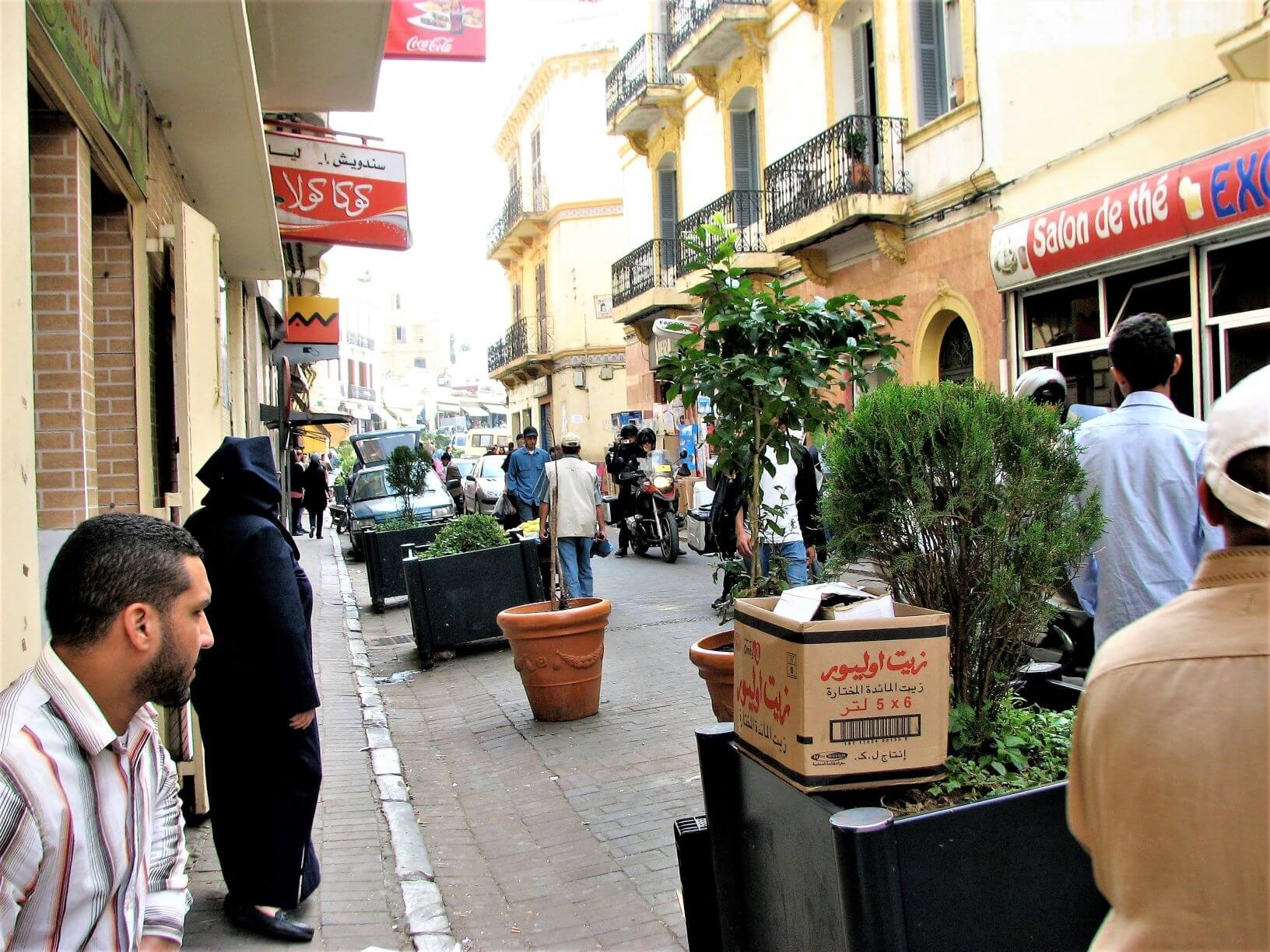 streets of Tangier, Morocco with people and buildings.