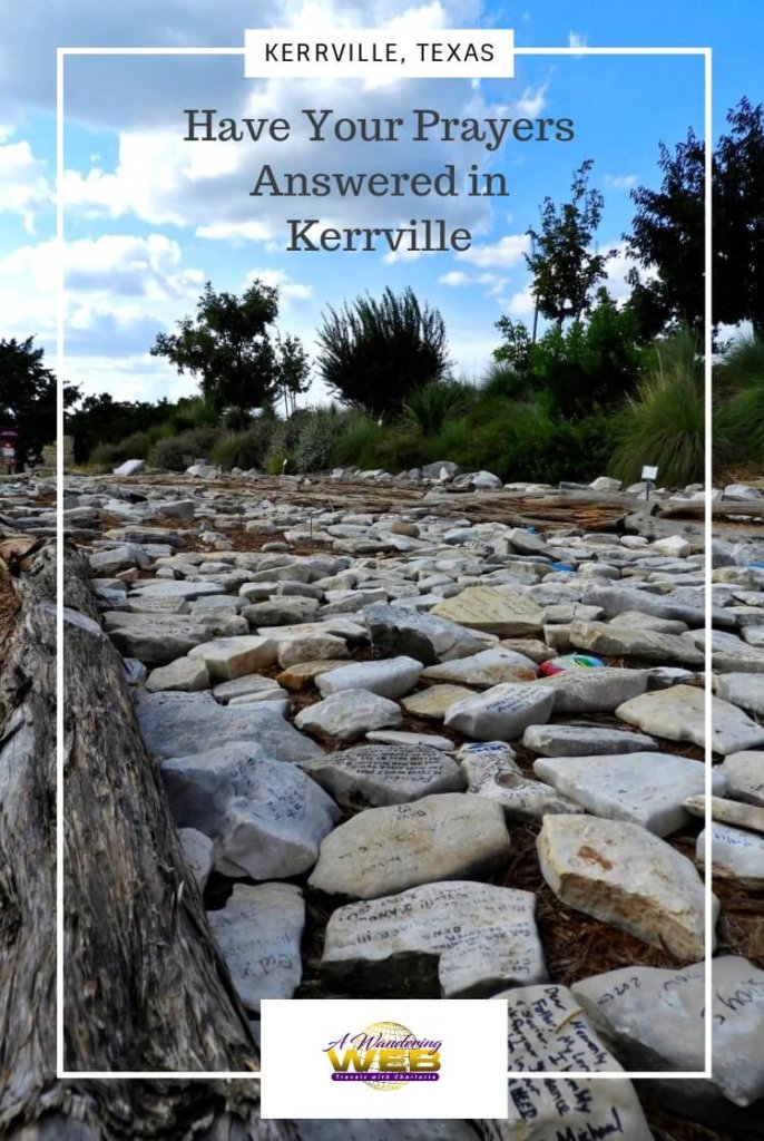 Kerrville Texas The Coming King Prayer Garden path with rocks and hand written prayers on them.