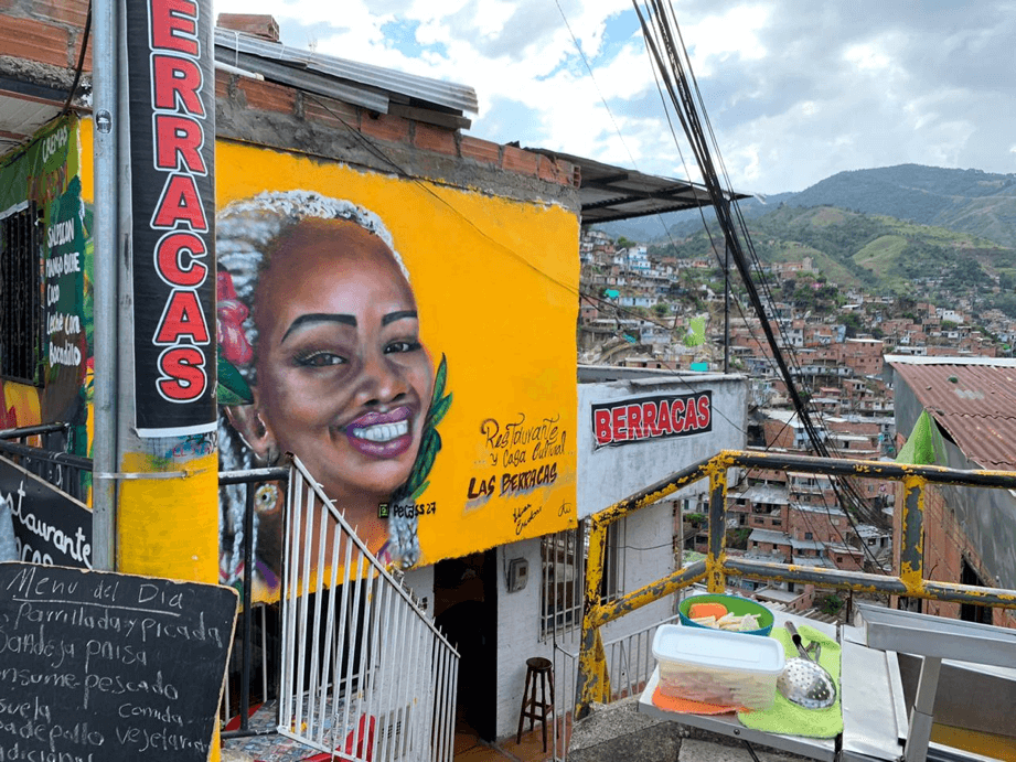 a restaurant with graffiti in Colombia